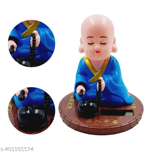 Solar Monk Dashboard Idol – Blue Robe with Prayer Beads and Drumming Motion