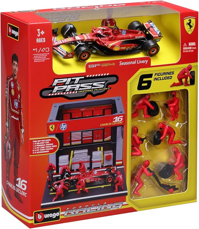 Bburago 1:43 Ferrari SF-24 Pit Stop Garage Set – Charles Leclerc #16