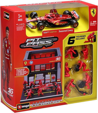 Bburago 1:43 Ferrari SF-24 Pit Stop Garage Set – Charles Leclerc #16