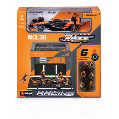 Bburago 1:43 McLaren MCL38 Pit Pass Garage Set – Lando Norris #4