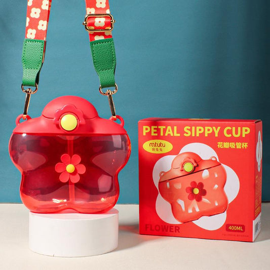 Petal Flower Sippy Cup Water Bottle – 400 ML Cute Kids Bottle with Strap