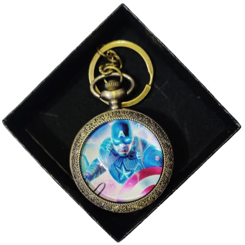 Captain Hero Pocket Watch Keychain – Vintage Shield Edition
