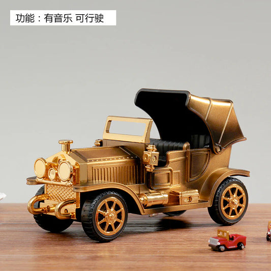 Vintage Golden Car Musical Showpiece – Classic Convertible Model Toy