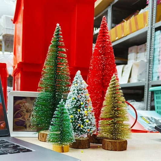 Christmas Tabletop Tree Combo Set – 5 Miniature Pine Bottlebrush Trees