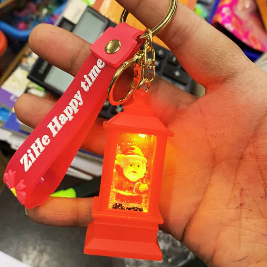Christmas Santa Lantern Glitter Keychain with LED Light – Festive Red Charm + Wrist Strap