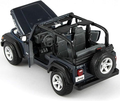 1:27 Scale Jeep Wrangler Rubicon Diecast Model – Open‑Top Blue with Roll Cage