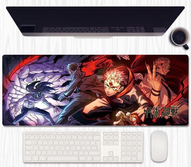 Cursed Battle Desk Mat 80×30 cm – Extended Keyboard & Mouse Pad with Anti‑Slip Rubber and Stitched Edges