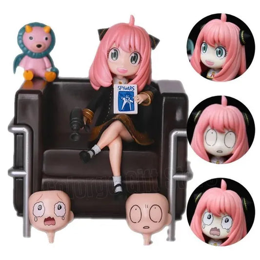 Cute Anya Girl Sofa Action Figure with Multiple Face Expressions – Anime Collectible Showpiece