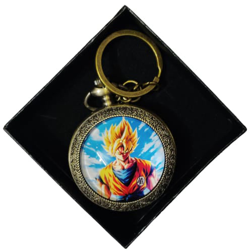DBZ Super Saiyan Face Pocket Watch Keychain – Vintage Aura Edition