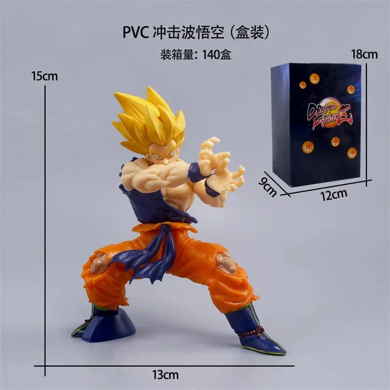 Dragon Ball Z Goku Super Saiyan PVC figure in attack pose with box and size dimensions