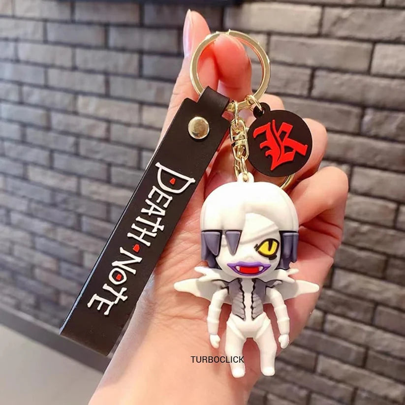 Death Note Rem Rubber Keychain with Wrist Strap – 3D Shinigami Figure, Gold Ring + Clasp