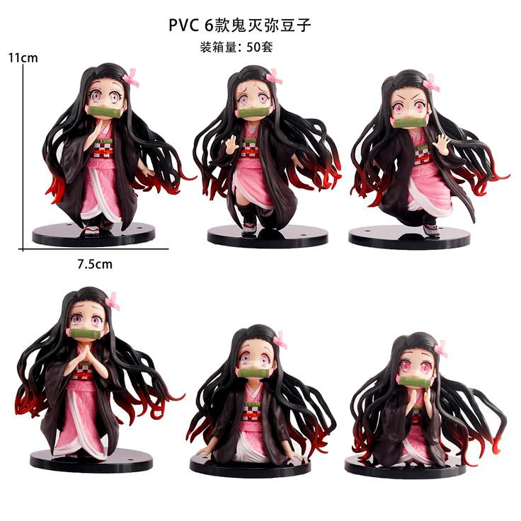Demon Sister Nezu 6‑Piece Figure Set – 11 cm PVC with Bases