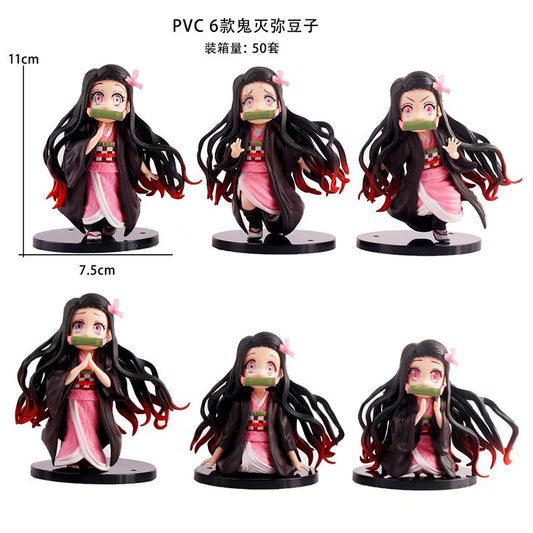 Demon Sister Nezu 6‑Piece Figure Set – 11 cm PVC with Bases