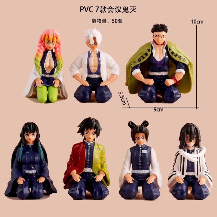 Demon Slayer Pillars 7‑in‑1 Small Kneeling Figure Set for Shelf Decor