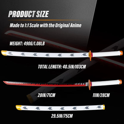 Flame Rengoku Hashira LED Wooden Nichirin Katana Demon Slayer – 104 cm Anime Cosplay Collectible Prop