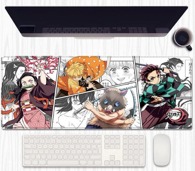 Demon Slayer Team Desk Mat 80×30 cm – Extended Keyboard & Mouse Pad with Anti‑Slip Rubber and Stitched Edges