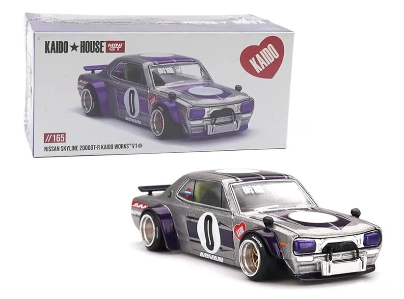 1:64 Kaido House x Mini GT Nissan Skyline 2000GT-R (KPGC10) Kaido Works V1 Silver – Limited Edition KHMG165