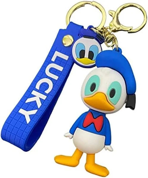 Blue Sailor Duck Rubber Keychain with Wrist Strap – 3D Figure, Gold Ring + Clasp