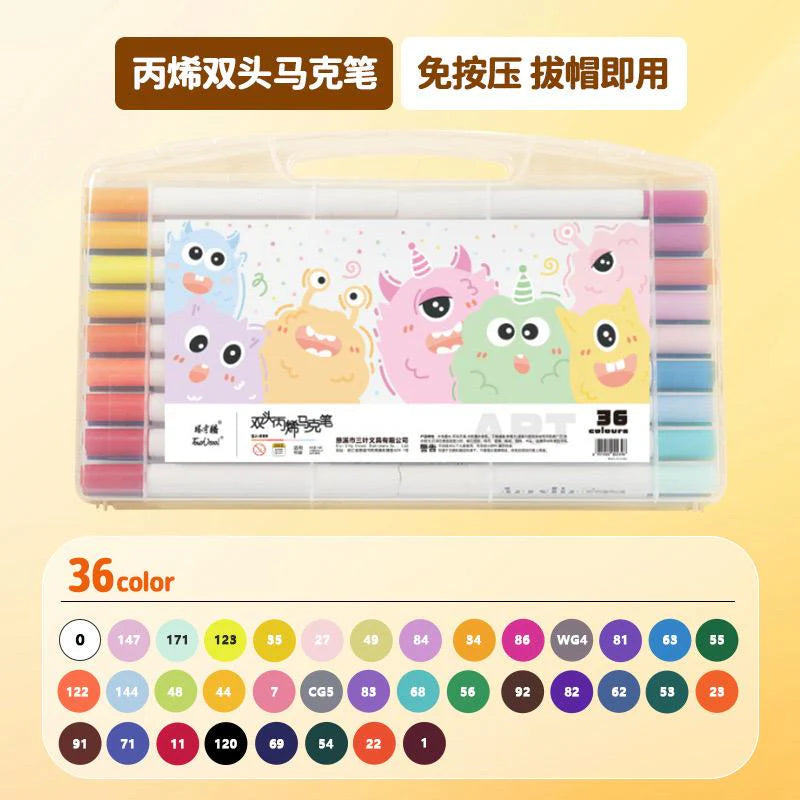 Dual‑Tip Acrylic Marker Set – 36 Colors in Carry Case, Water‑Based