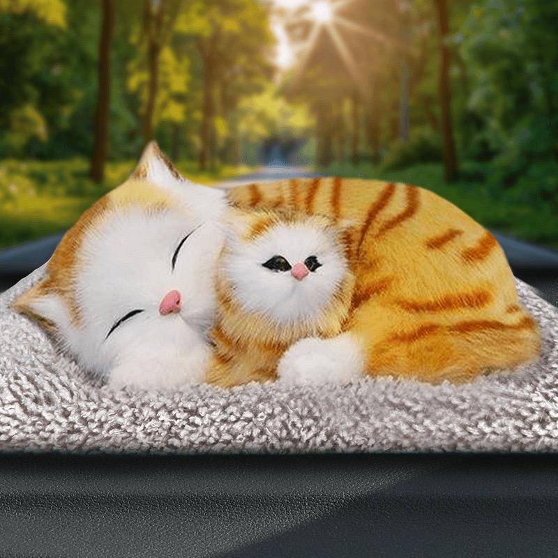 Sleeping Mom & Baby Cat Showpiece with Music – Car Dashboard Decor
