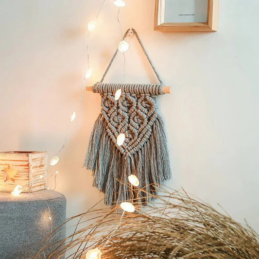 Elegant Grey Macrame Dream Catcher – Handwoven Wall Hanging Decor