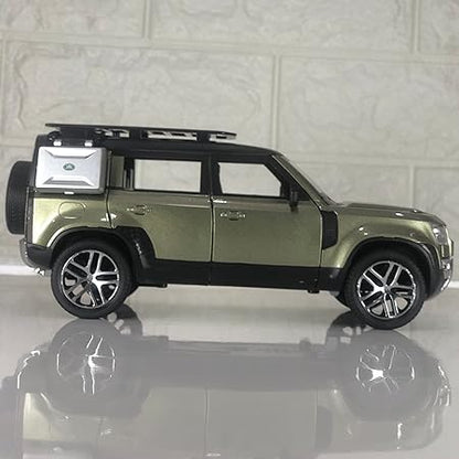 1:32 Scale Land Rover Defender Diecast SUV with Pull‑Back, Lights & Openable Parts – Olive Green