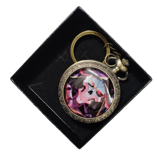 Ghost Flame Skull Vintage Pocket Watch Keychain – Antique Bronze Finish