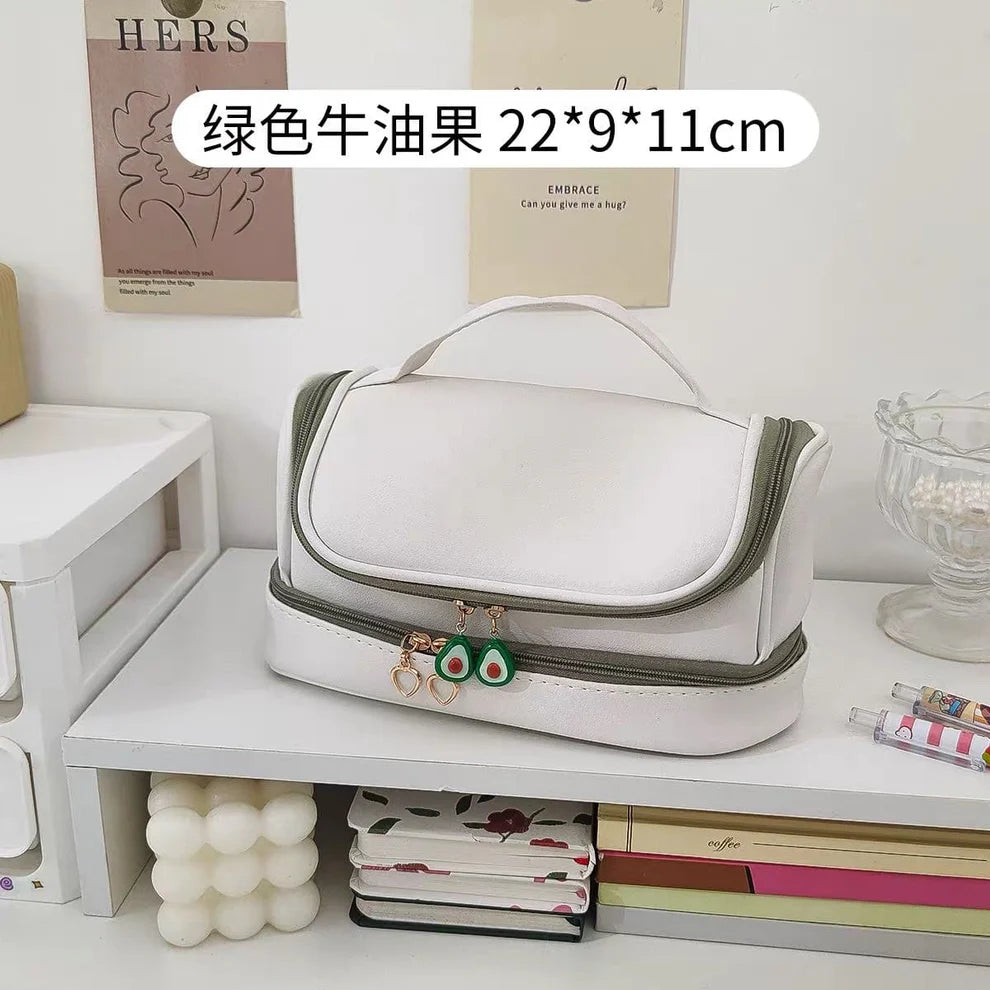 Cute Avocado Charm Double Layer Pencil Pouch for Girls – Spacious Stationery Organizer