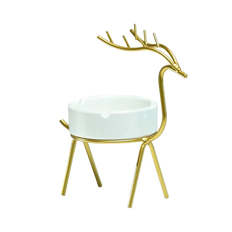 Gold Deer Design Ashtray Stand – Decorative Ceramic & Metal Tabletop