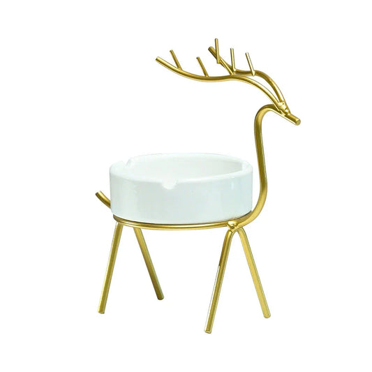 Gold Deer Design Ashtray Stand – Decorative Ceramic & Metal Tabletop