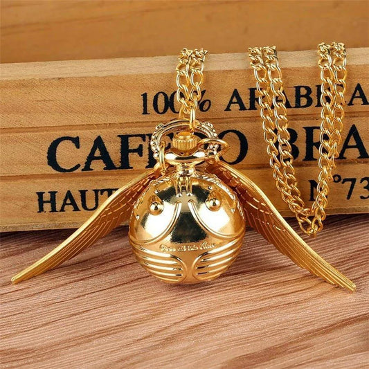 Golden Snitch Pocket Watch Necklace – Wizard-Inspired Flying Snitch Pendant Watch