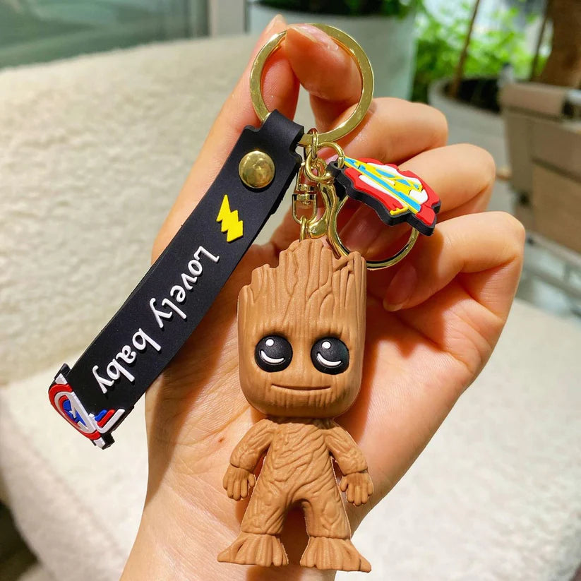 Tree Buddy Rubber Keychain with Strap – 3D Brown Figure, Gold Ring + Clasp