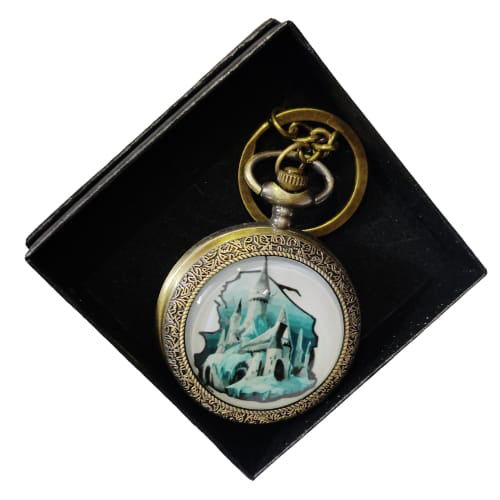 Magic Castle Vintage Pocket Watch Keychain – Antique Bronze Fantasy Design