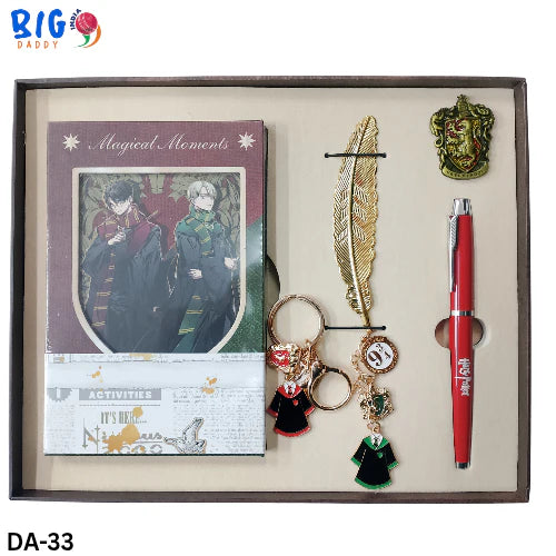 Wizarding Diary Gift Set – Friends Edition with Pen, Feather Bookmark, 2 Keychains, Crest Brooch