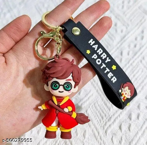 Wizard Boy Rubber Keychain with Strap – 3D Red Cloak Figure, Gold Ring + Clasp