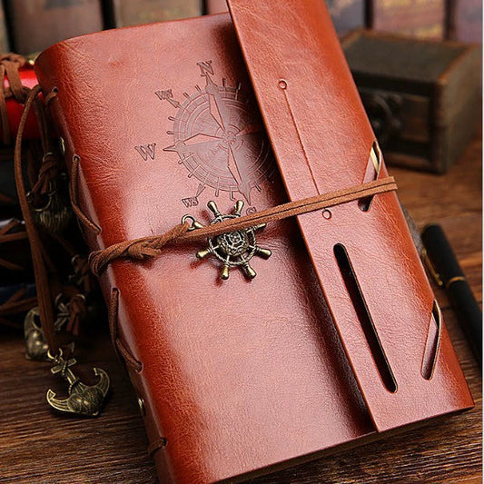 Hari Retro Wheel Leather Diary – A5 Refillable Journal with Wrap Tie