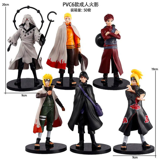 Hokage vs Dark Ninja – 6‑Pack Premium PVC Anime Figure Set with Bases