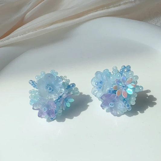Hydrangea Style Beaded Flower Stud Earrings