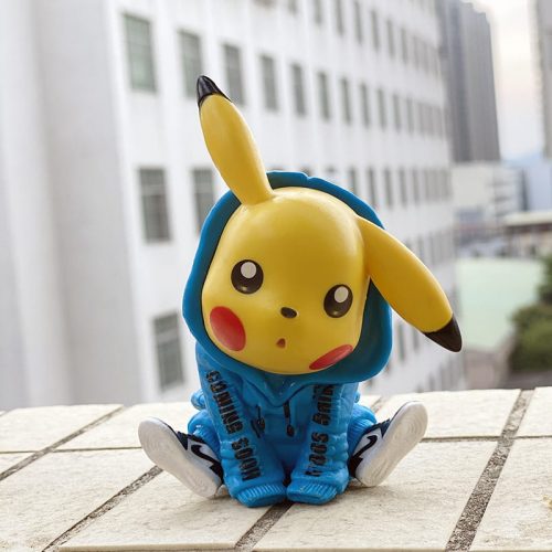 Hoodie Pikachu 12 cm Blue Street Style Sitting PVC Figure
