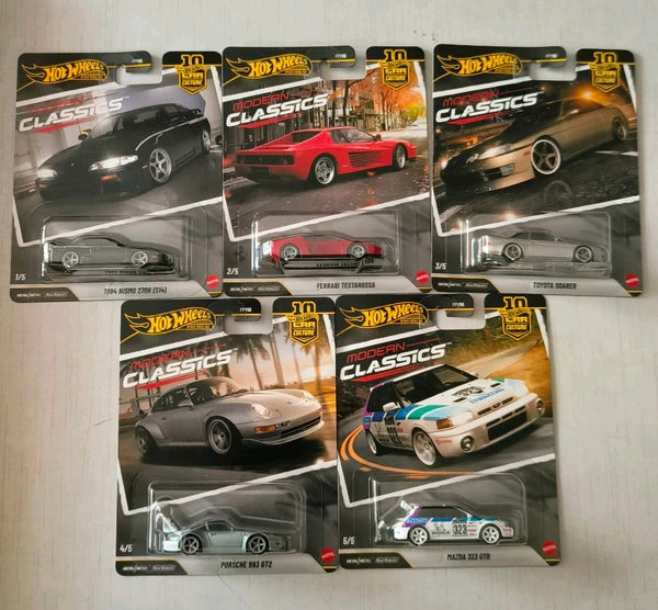 Hot wheels Car Culture 10th Anniversary 1:64 Scale Die Cast Premium Collection 2026 1994 NISMO 270R (S14)  FERRARI TESTAROSSA  TOYOTA SOARER  PORSCHE 993 GT2 MAZDA 323 GTR  MODERN CLASSICS  Set of 5 Cars