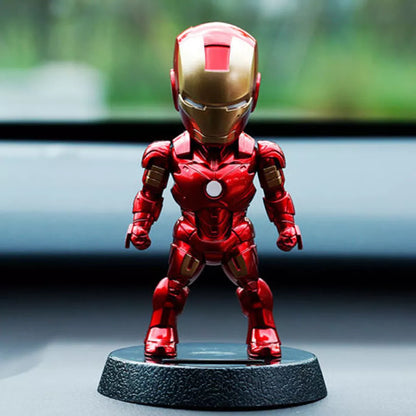 Iron Hero Solar Bobblehead – 11 cm Red-Gold Suit with Round Pedestal