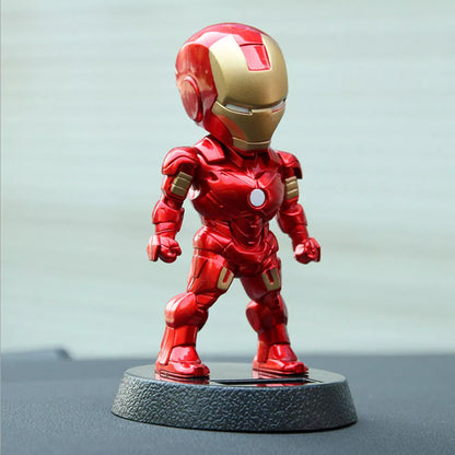Iron Hero Solar Bobblehead – 11 cm Red-Gold Suit with Round Pedestal