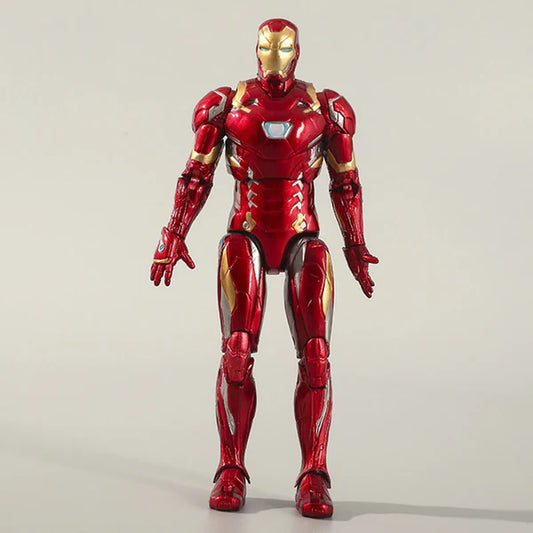 Iron Man action figure 18 cm with movable legs and hand, red and gold, on plain background