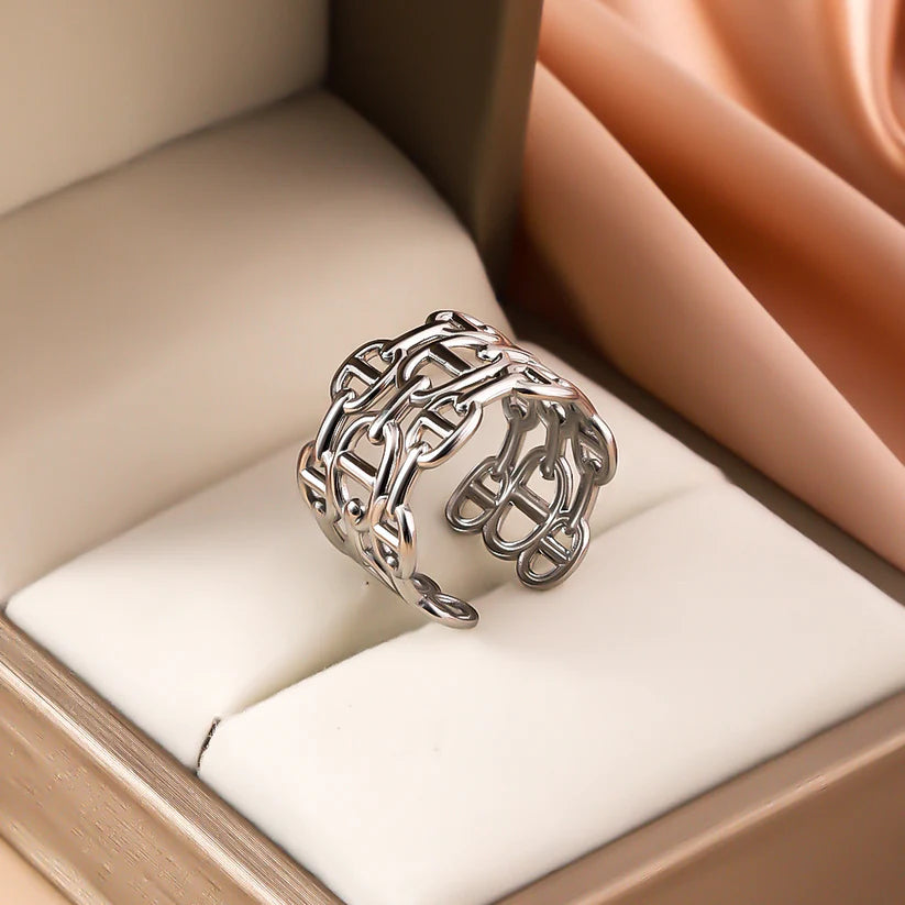 Silver Irregular Abstract Adjustable Ring – Bold Statement Jewelry