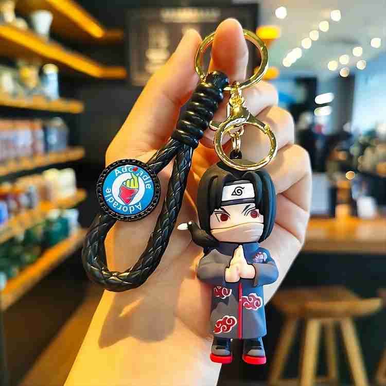 Itachi Uchiha Rubber Keychain with Braided Strap – 3D Akatsuki Figure, Gold Ring + Clasp