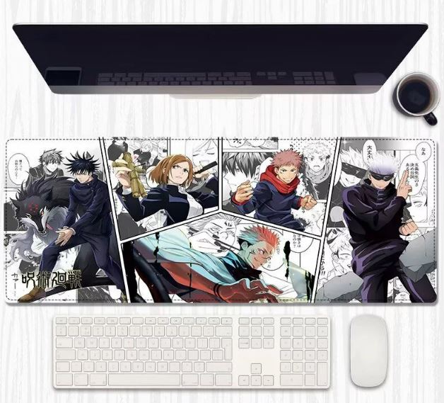 JJK Manga Panels Group Desk Mat 80×30 cm – Extended Keyboard & Mouse Pad with Anti‑Slip Rubber and Stitched Edges