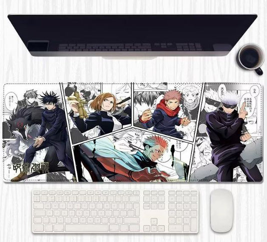 JJK Manga Panels Group Desk Mat 80×30 cm – Extended Keyboard & Mouse Pad with Anti‑Slip Rubber and Stitched Edges