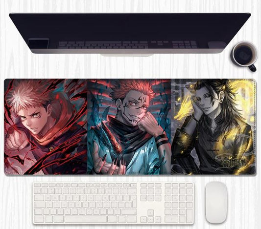 JJK Yuji–Sukuna Trio Desk Mat 80×30 cm – Extended Keyboard & Mouse Pad with Anti‑Slip Rubber and Stitched Edges
