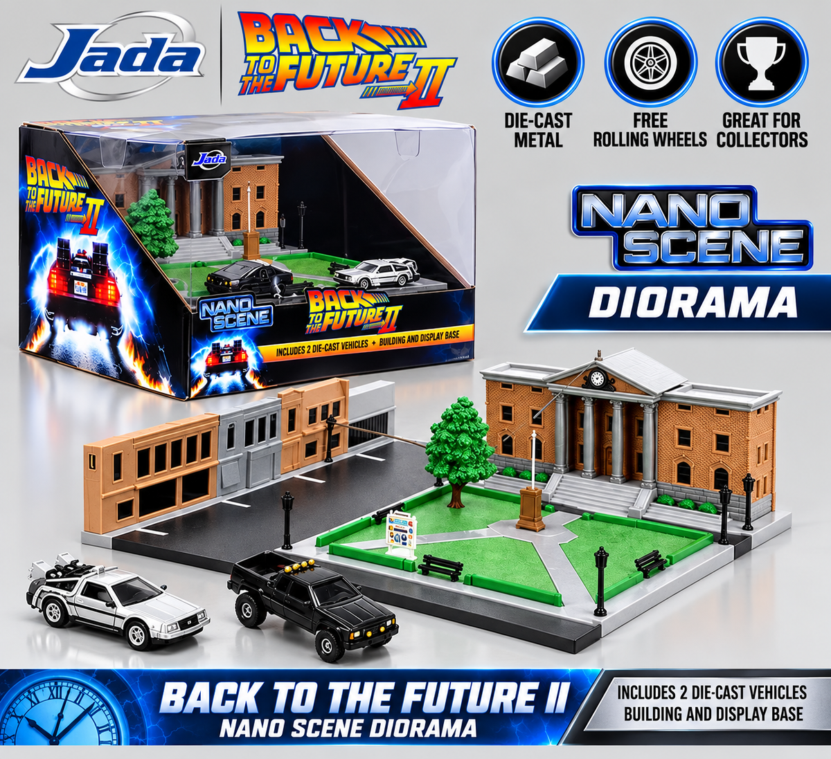 Jada Toys Back to the Future II Nano Scene Diorama with 2 Die Cast Vehicles