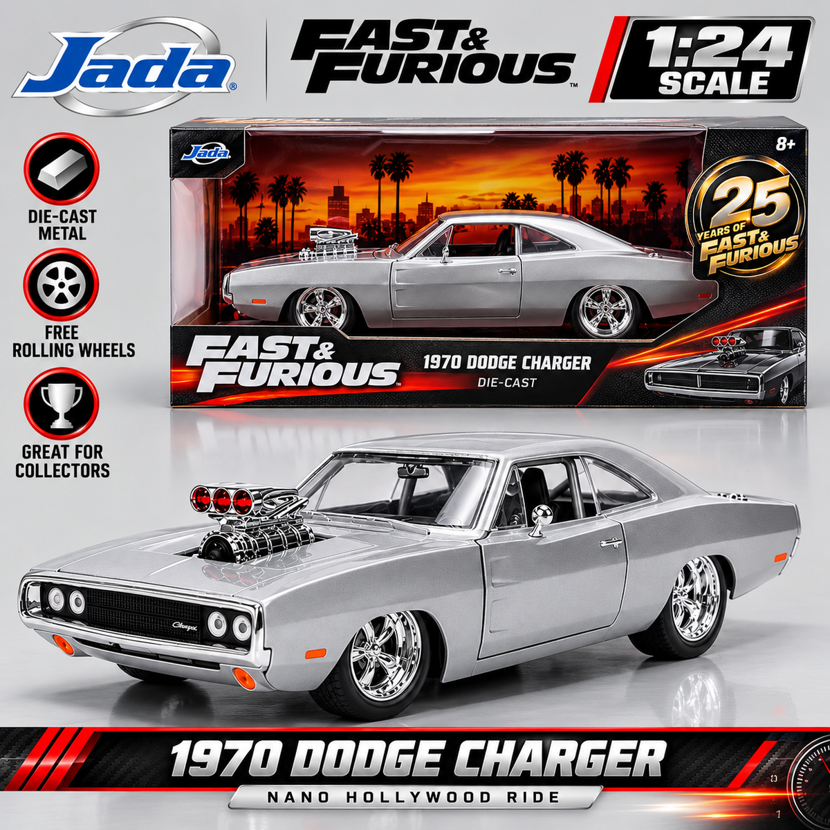 Jada Toys Fast & Furious 1970 Dodge Charger 1:24 Scale Die Cast Model Car